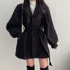 Giacca Donna Autunno Inverno Collo Revers Monopetto con Cintura Giacca Spessa con Tasche Maniche Lunghe Stile Inglese A-line Appuntamenti Pendolarismo