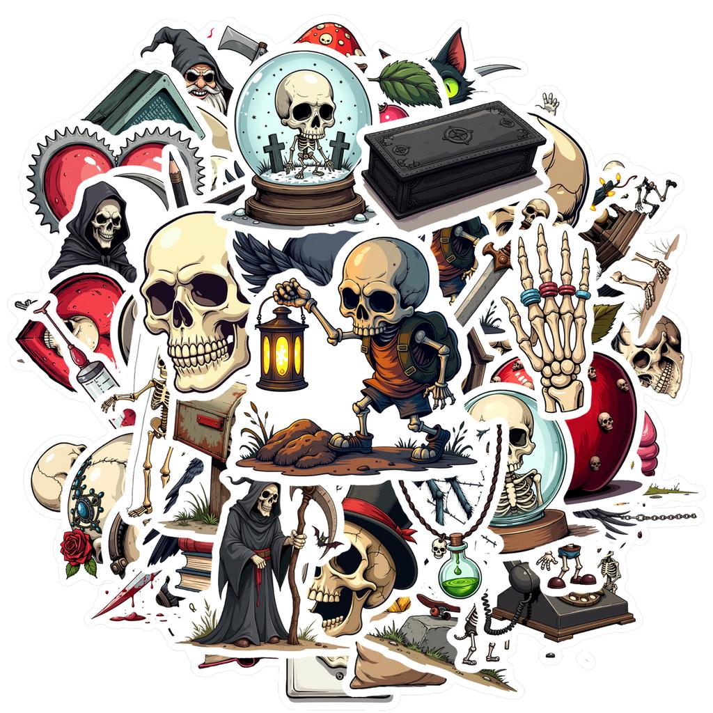 35-100pcs Gothic Skull Stickers Packs Waterproof Diy Skateboard Luggage Laptop Guitar Cool Sticker Decor Gift