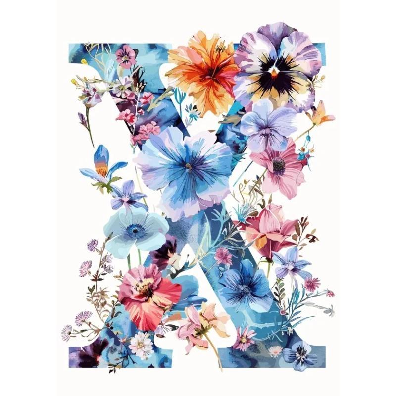 Flower Alphabet Wall Art Wreath Letters Canvas Painting Fashion Modern Aesthetic Poster Wall Pictures Home Decor For Living Room