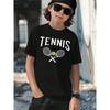 Boys Tennis Racket Green Ball Text Graphic Casual Sports T-Shirt