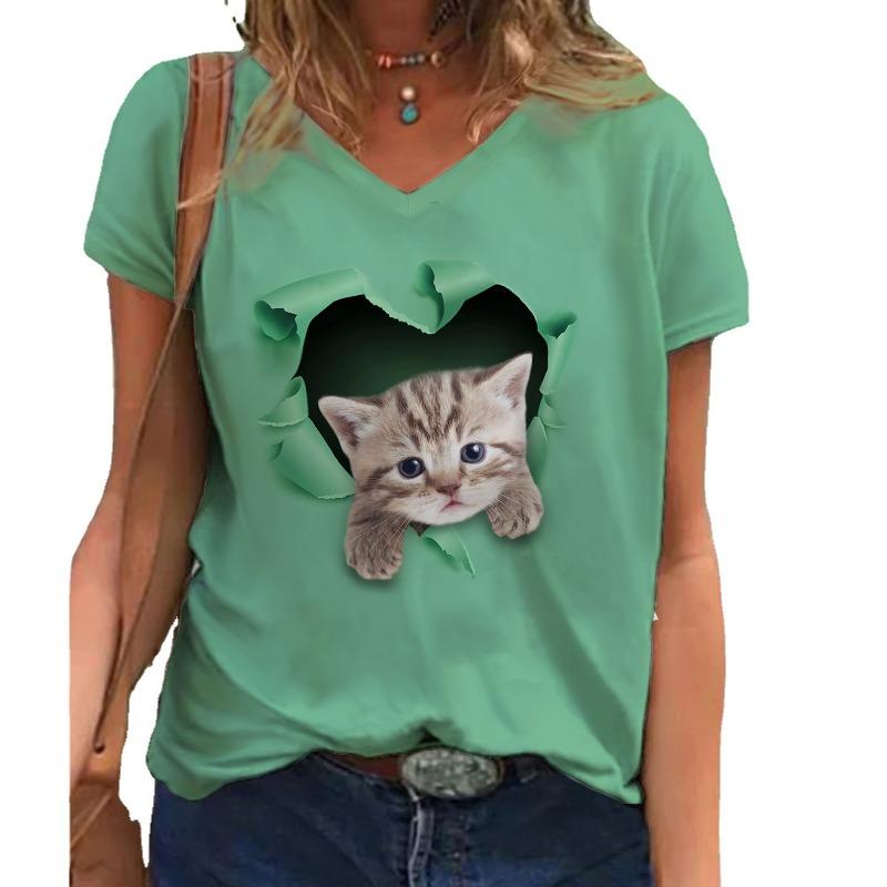 

Футболка с цветочным принтом, женская футболка с короткими рукавами и V-образным вырезом 3XL