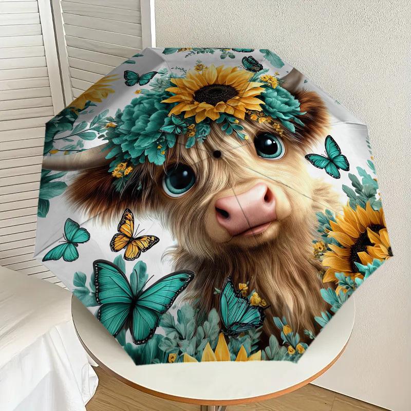 1pc Butterfly Cow Pattern Umbrella Design Automatic Opening and Closing Umbrella, High-quality Travel Umbrella,  c1128055