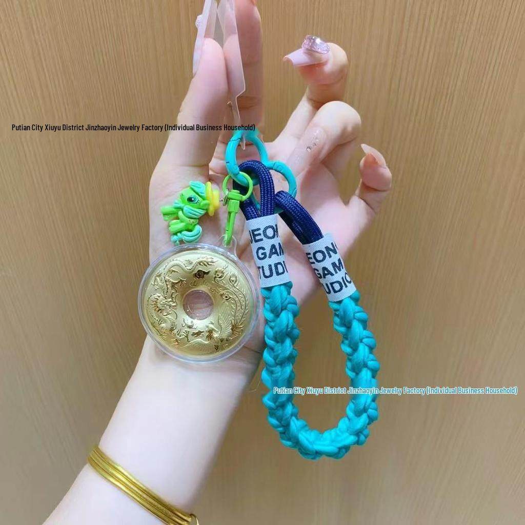 Pure Gold Dragon & Phoenix Pendant Phone Chain - Perfect Mid-Autumn Festival Gift for Elders