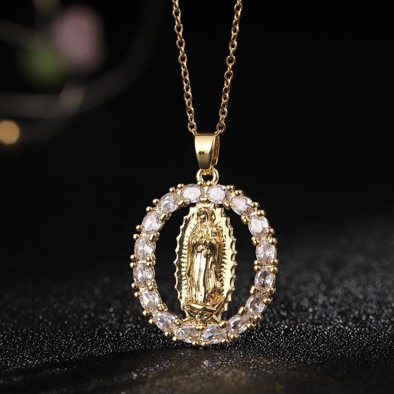 European and American Fashion Micro inlaid Color Zircon Pendant Women's Jewelry Virgin Mary Necklace