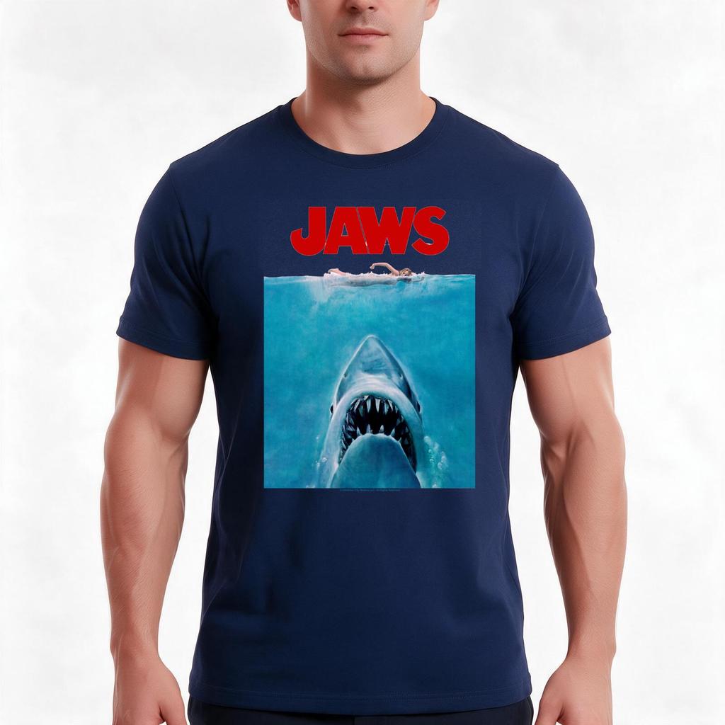 Jaws Oversize Movie Poster Tshirt Summer Casual Cotton Tee Oversized Streetwear Tops Vintage Graphic Print Unisex Men Women