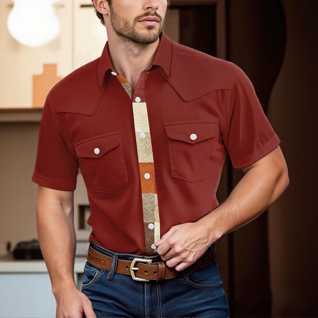 Men'S Fashionable Lapel And Shoulder Length Short Sleeved Casual Top