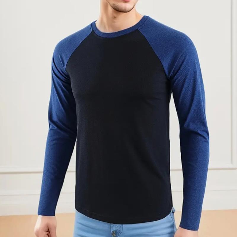 

Простые однотонные мужские футболки с принтом, футболки с длинным рукавом, повседневные свитера с круглым вырезом, мужская одежда больших размеров XS синий