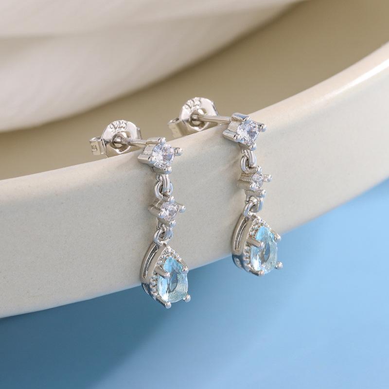 New Fashion Blue Water Drop Geometric 925 Sterling Silver Jewelry Temperament Exquisite Earrings E059