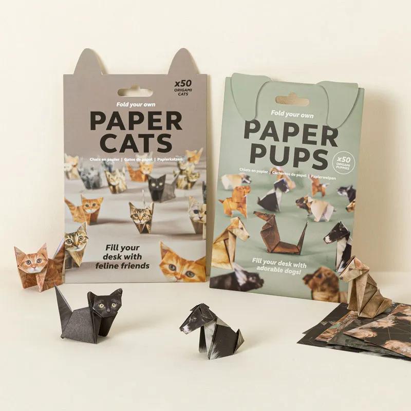 Creative DIY Paper Cats Handmade DIY Paper Cat Dog Dinosaur Folding Animal Folding Craft Paper Set for Home Decoration Gifts