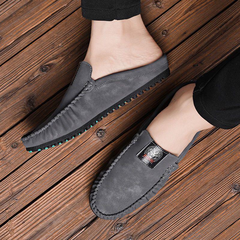Leather Men's Shoe Male Slipper Mules Outdoor Slides Flat Half Cheap Shoes Liquidation Low Price Trend Summer Sale Fashion