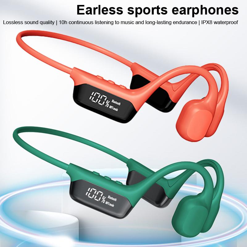 Wireless Ipx8 Waterproof Bone Conduction Headphone With 32G For Swimming Sporters Ear-Hook Open Ear Earphone Led Display Screen