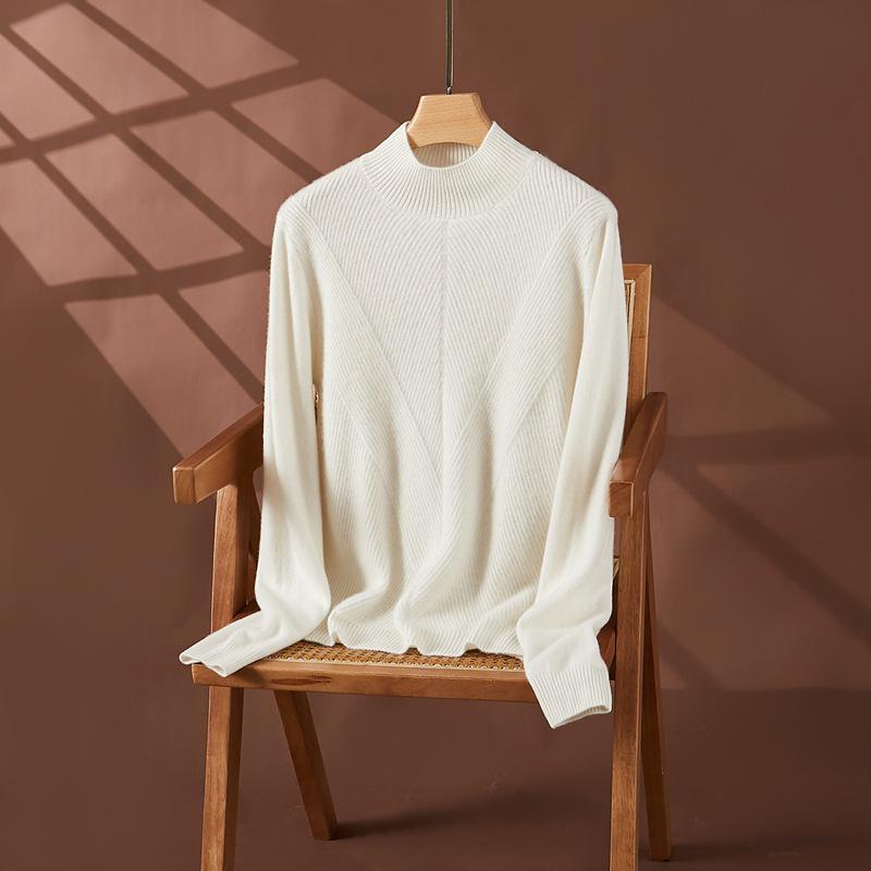 Women's Cashmere Half-High Neck Thick Knit Sweater for Autumn/Winter Warmth.