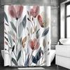Bohemian Floral Watercolor Wildflower Design Shower Curtain, White, Gray, Pink, Botanical Bathroom Decor, Shower Curtain with Ho