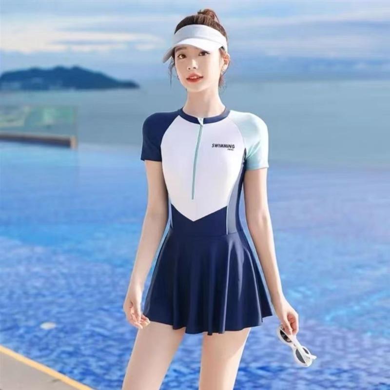 Swimsuit women's conservative hot spring one-piece swimsuit new summer professional belly cover and thin swimsuit