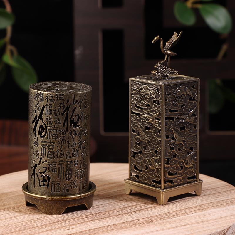 Alloy Censer Incense Holder Square Cylinder Vertical Incense Burner Indoor Aromatherapy Home Ornament Chinese Incense Burners