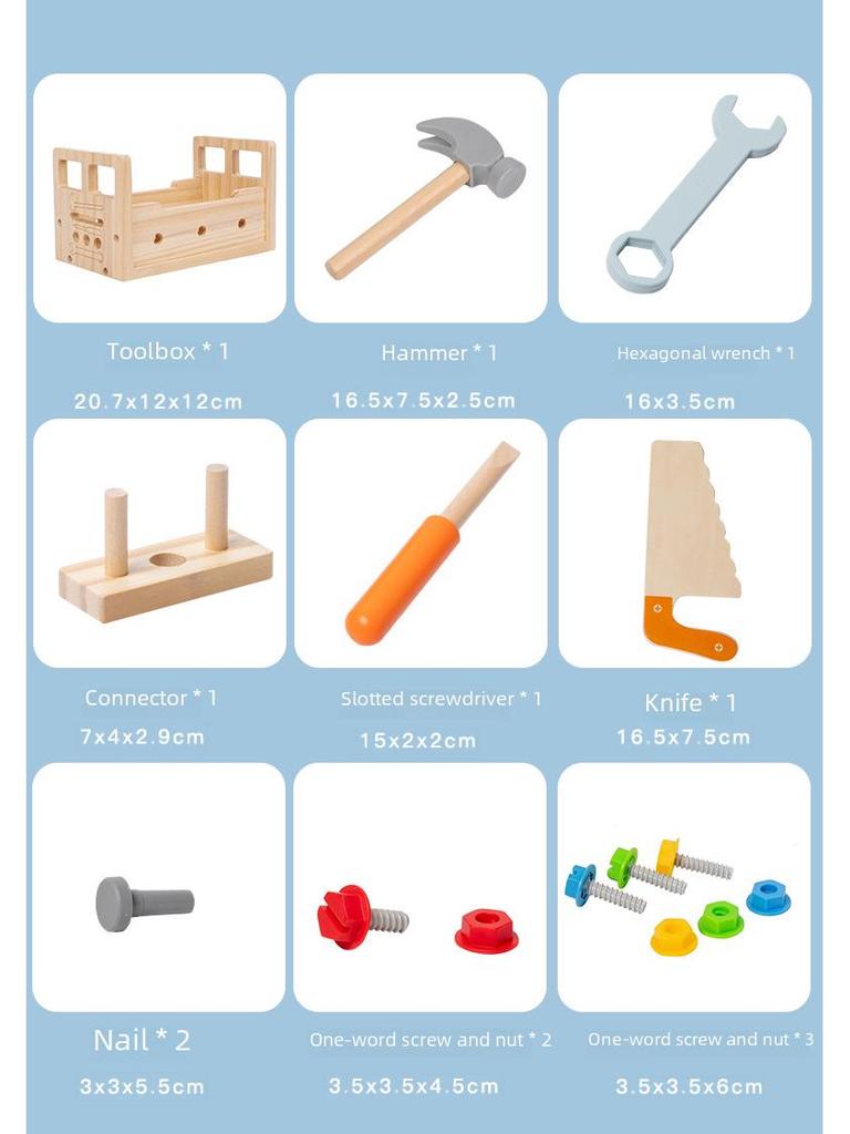 Portable Wooden Toolbox Toy for Kids - Enhances Hand-Eye Coordination with Screws, Nuts, and Disassembly Activities.