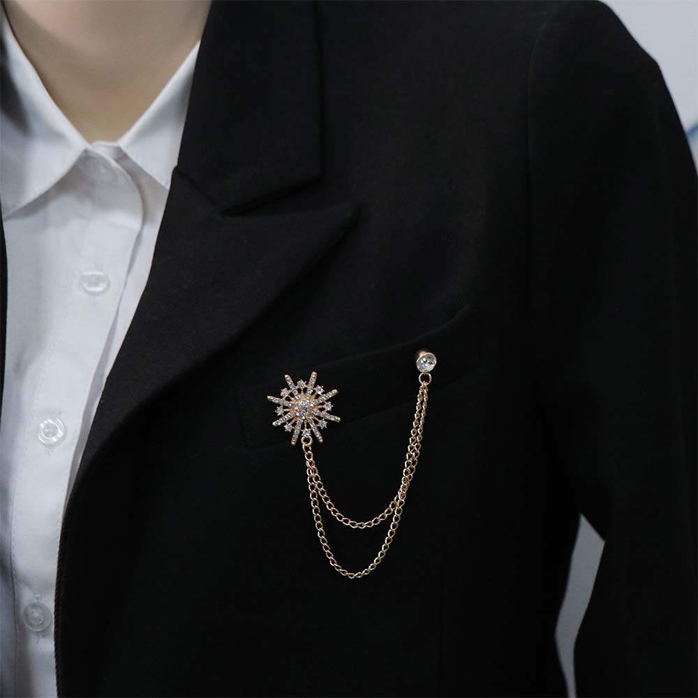 Rhinestone Men Brooch Tassel Chain Suit Collar Pin Vintage Star Tassel Brooch  Gift