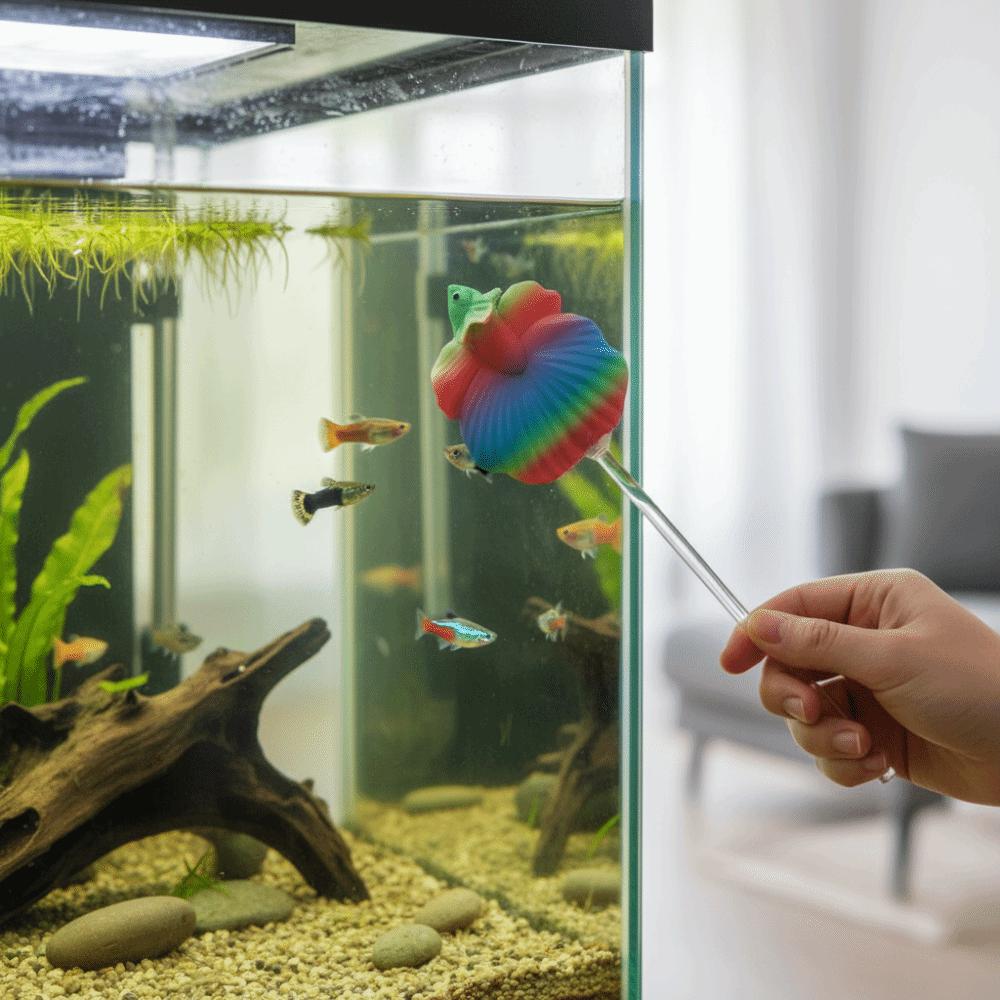 Lange Angelrute zum Angeln mit Köder Fischförmiger Bunter Simulations-Kampffisch-Stick Harz-Fisch Interaktives Spielzeug Aquarium Zubehör