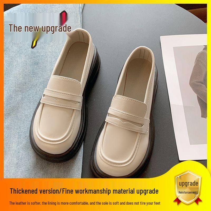 Mocassins Femininos 2025 Primavera Estilo Japonês Preto Sola Grossa - Sapatos Slip-On para Uniforme JK