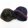 European and American versatile striped corrugated wool hats for men and women outdoor warm knitted cold hats thickened flannel lining can be determi