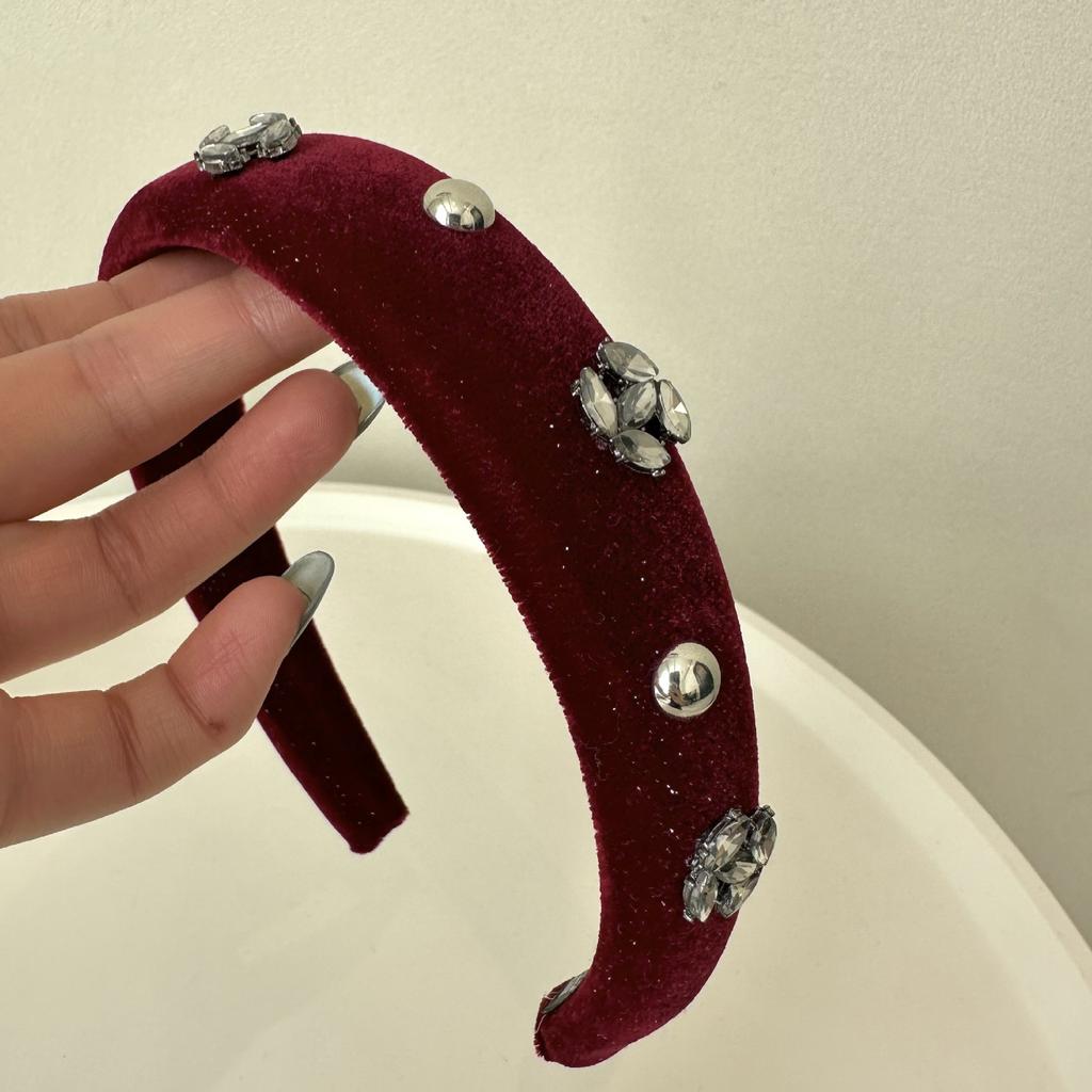 Lyxig Strass Sammet Håraccessoarer Pannband Hårband För Kvinnor Mode Glänsande Kristall Förtjockade Halkfria Hårringar Huvudbonad