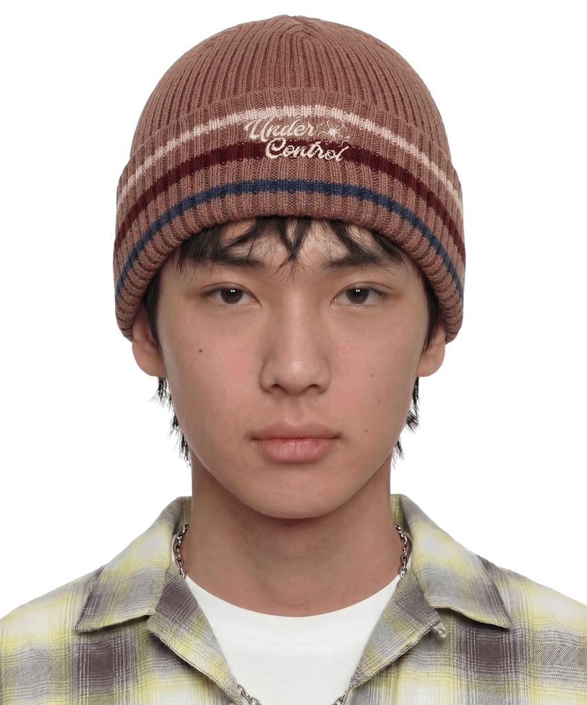 Eondeokeonteulol All-Season Thin Long Cotton Knit Unisex Logo Beanie Hat Beanie / Floral Script / M Stripe / D Pink