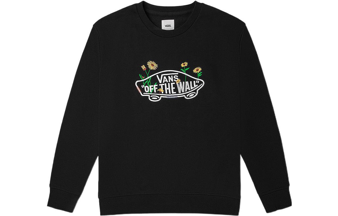 VANS Logo Daisy Embroidery Crew Neck Pullover Long Sleeve Sweatshirt VN0A7Q1JBLK M