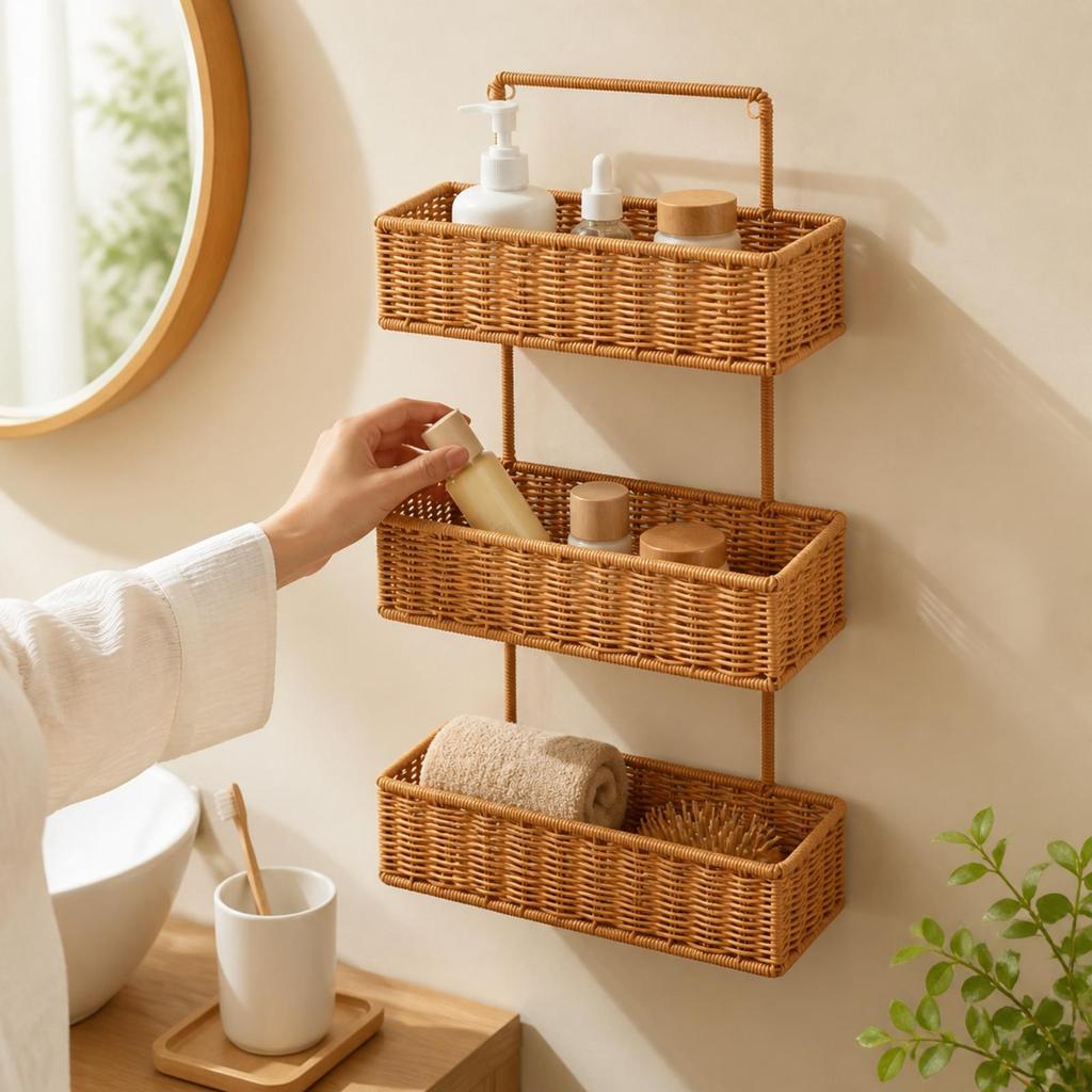 Vertical Storage Organizer Multi-Purpose Three-Tier Wall-Mounted Basket