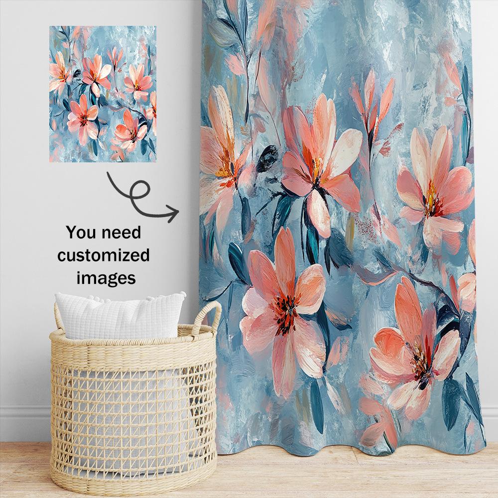 Paintingcolored Painted Large Flowers Shower Curtain Washable Dirt-Resistant Shower Head Waterproof Polyester Bath Curtain