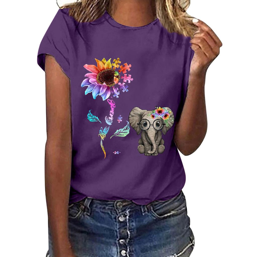 Women Casual Letter Printing Short Sleeves  Loose T-Shirt Blouse Tops