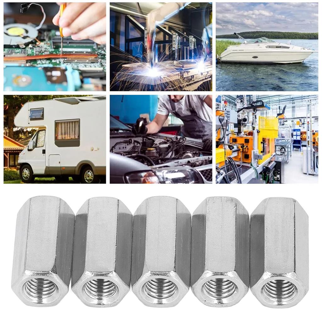 Pack of 5 M12 x 1.75-Pitch 40mm Length Metric Hex Coupling Nut 304 Stainless Steel