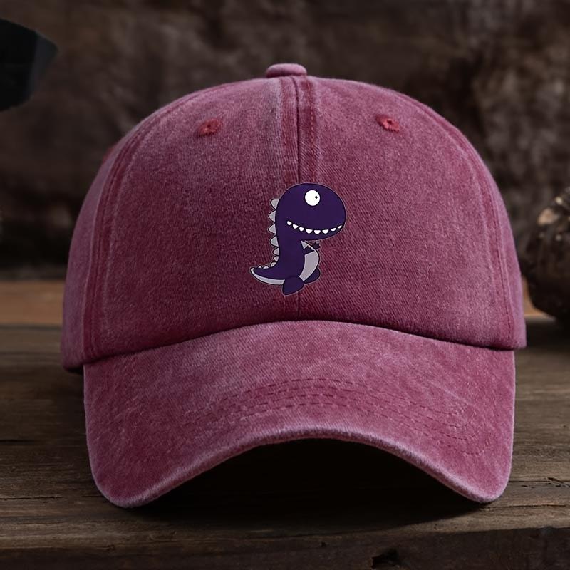 Purple Dinosaur Patterned Baseball Cap with Adjustable Breathable Fabric Suitable for Outdoor Fishing, Hiking, and Casual Wear
