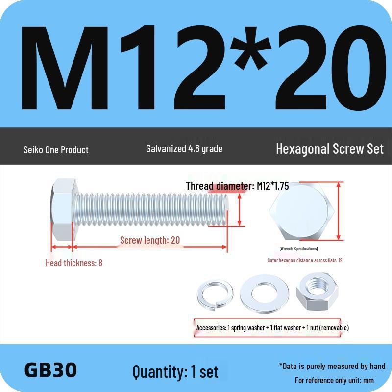 Galvanized Hex Head Bolt & Nut Set - Grade 4.8, Sizes M4 To M30