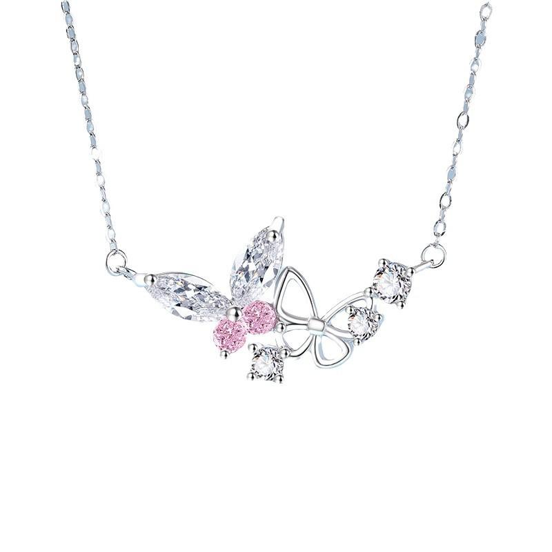 Colier feminin de nișă, design cu sens, lanț pentru claviculă, colier cu zirconiu cu diamant strălucitor dublu fluture, cadou
