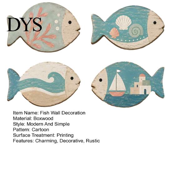 Mediterranean Decor for Vacation Cabin 4Pcs Wooden Hanging Fish Wall Art, Coastal Bathroom Plaque with Nautical Beach House Home Theme Living