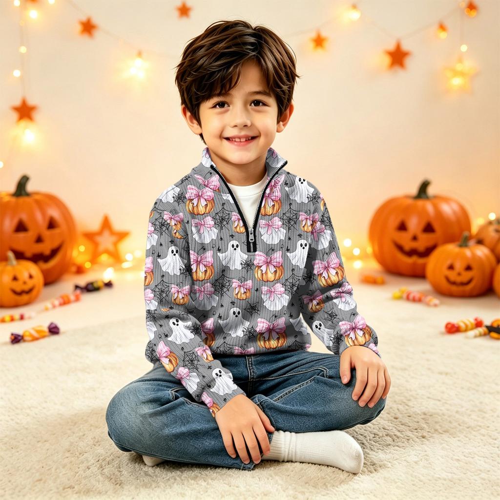 Kids Halloween Print Knit Sweatshirt Pullover Top
