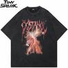 Hip Hop Retro Washed Black TShirt Streetwear Vintage Graphic Lightning Power T Shirt Cotton Unisex Tshirt Men Tops Tee YK