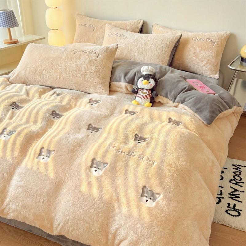 Winter Thick Milk Flannel Bedding Set Cartoon Double-sided Warm Duvet Cover Sheet Bedspread