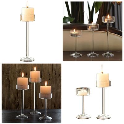 Tall High Glass Candle Holder Clear Tealight Candle Stand Table Centerpiece Elegant Long Stem Candlestick Wedding Decors