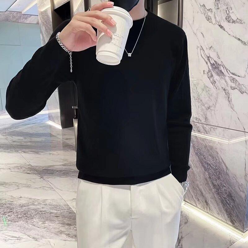 Spring 2024 Men's Sweater Patchwork Assorted Colors Skin-Friendly Fabric Fashion Versatile Top Casual Long-Sleeved Bottoming Shirt