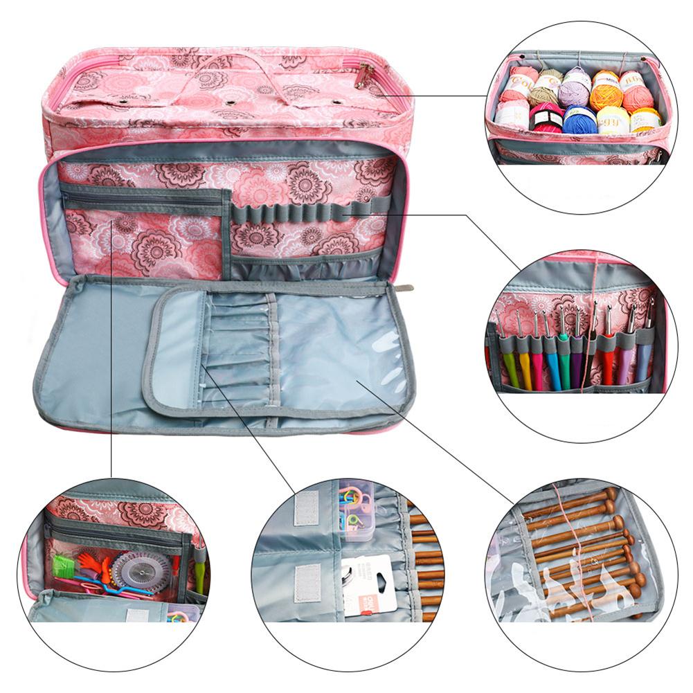 Oxford Cloth Yarn Storage Bag Knitting Crochet Bag Yarn Tote Wool Crochet Hooks Sewing Needles Tote Bag for DIY Thread Wool Yarn