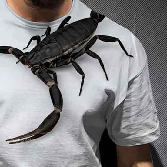 Men T-shirt O Neck Breathable Easy to Match Mighty 3D Print Short Sleeves Pullover Scorpion Print Contrast Color Summer Tops Daily Clothes