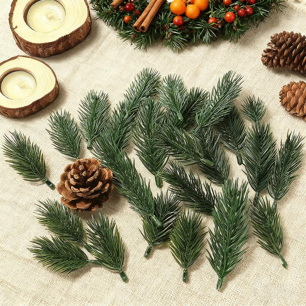 50Pcs Artificial Pine Needles Fake Plant for Christmas Decorations Home Decor New Year 2026 DIY Craft Garlands Gift Accessories