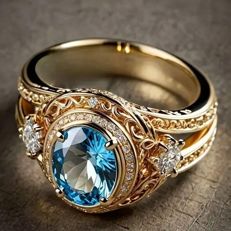 Vintage Flower Sapphire Unique Party Ring Elegant Unique Zircon Hollowed Out Trendy Women's Exquisite Wedding Accessories Gift