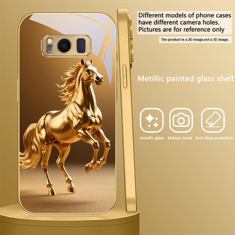 A lovely golden steed For Samsung Galaxy S20 FE S21 S22 Ultra S23 Plus S24 Ultra 25Ultra S21+ S9+ 22Plus Golden glass phone case