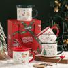 Christmas Ceramic Cup Gift with Handle, Mug, Creative Gift Box with Lid and Spoon, Couple's Water Cup, Christmas Gift Cup