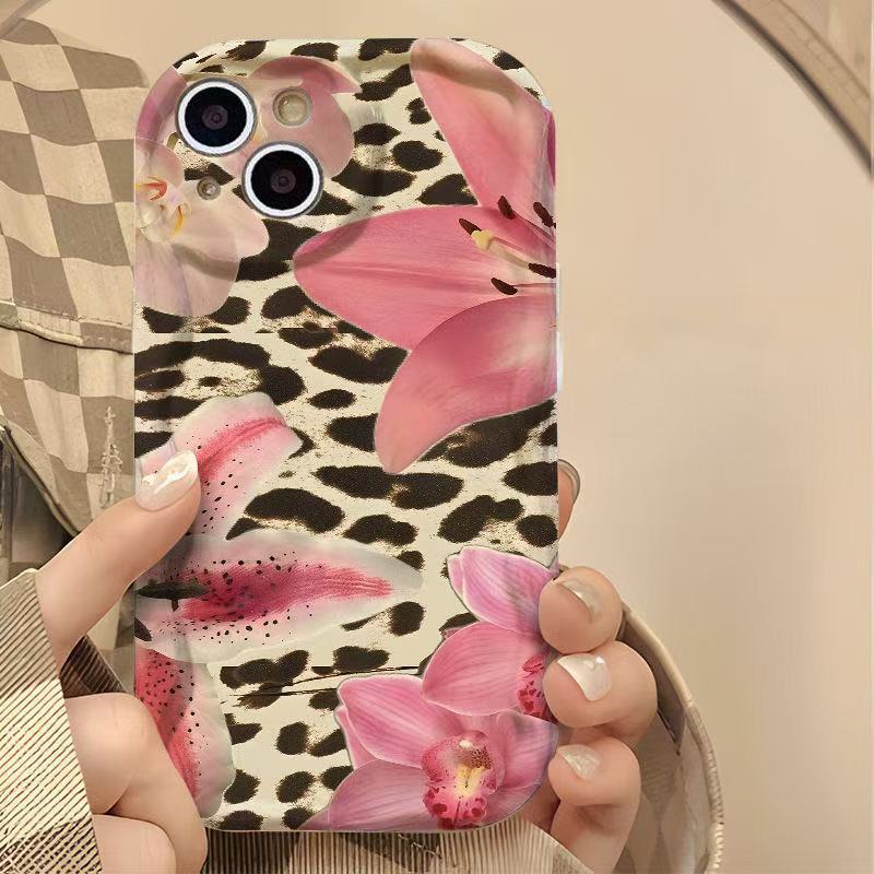 Leopard print lily suitable for iphone15promax mobile phone case Apple 15 anti-drop 14pro Japan and South Korea 13 foreign trade 12x
