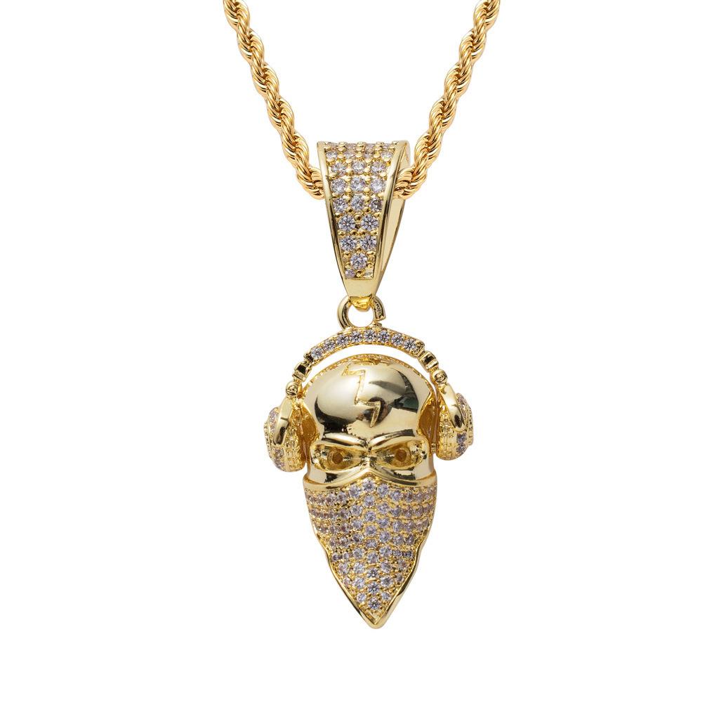 European and American Rap Trendsetters Collarbone Chain Masked Headphones Cool Person Avatar Pendant