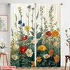 2pcs 2D flat printing Party Curtain flower plants Polyester Without Electricity Festive Curtains for Home & Party Decoration