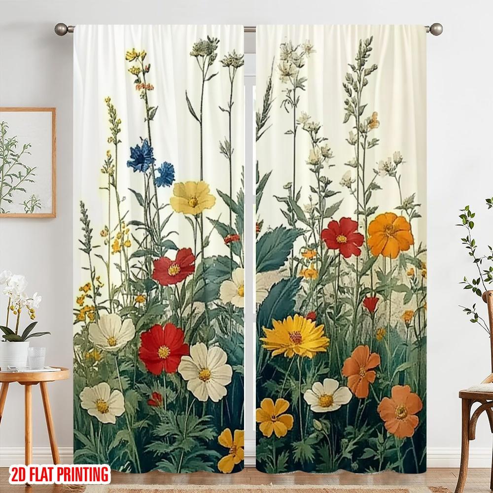 2pcs 2D flat printing Party Curtain flower plants Polyester Without Electricity Festive Curtains for Home & Party Decoration